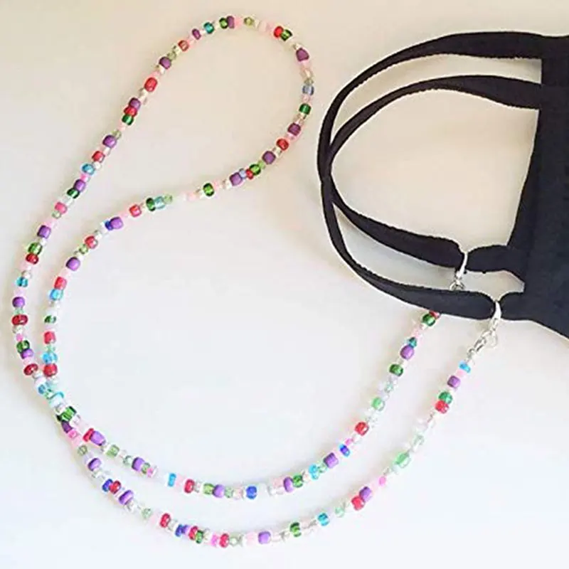 Bohemian Colored Glasses Chains Mask Strap Beaded Women Face Mask Lanyard Anti Slip Women's Neck Chain for Eyeglass Sunglasses glasses straps glasses chain glasses retainer