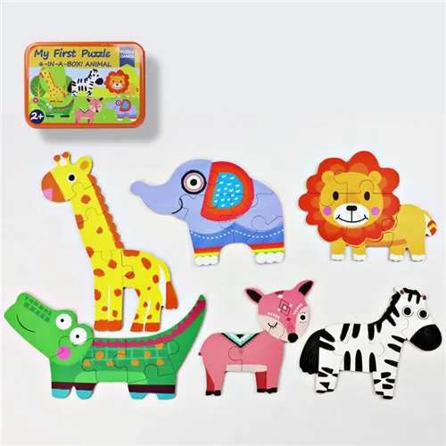 Baby Puzzle Toys Games Iron Box Cartoon 3D Animals Wooden Puzzle For Children Montessori Early Educational Toys Gifts For Kids 15