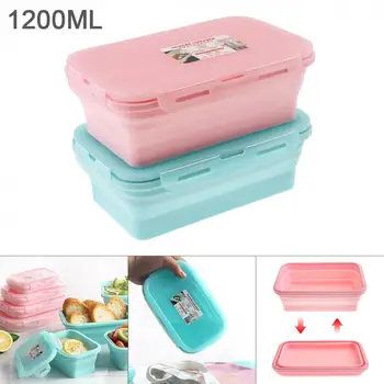 

1200ML 8 Inch 2 Colors Portable Rectangle Silicone Scalable Folding Lunchbox Bento Box for - 40 Centigrade ~ 230 Centigrade