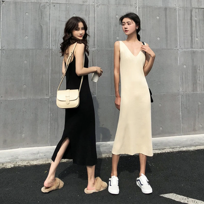 Elegant Simple Knitted Dress Women Pure 