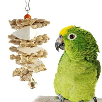 

Pet Parrot Bird Natural Grass Toys Chewing Bite Hanging Cage Bell Swing Climb Playing Pendant S24 20 Dropship