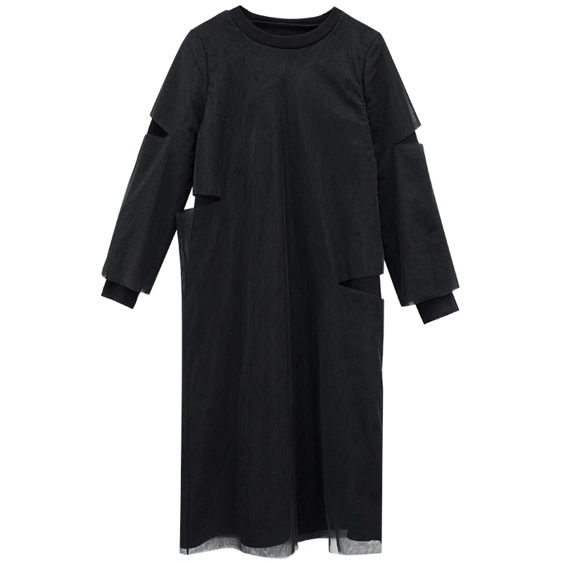 XITAO Сетчатое платье макси с вышивкой плюс бархатное теплое женское платье Модная уличная одежда женская одежда осень Witer DMY1499 - Цвет: black DMY1499