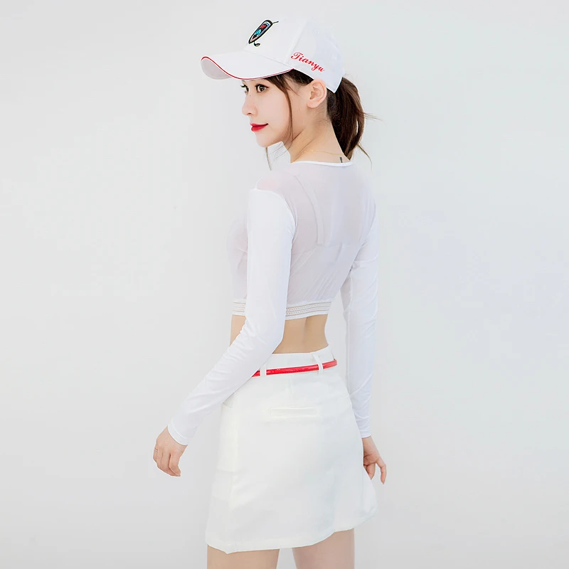 Women Golf Polo Shirt Women Thin Golf Shirts Sunscreen Inside Wear Cropped Tops Long Sleeve Anti-Uv Arm Sleeve Ice Silk