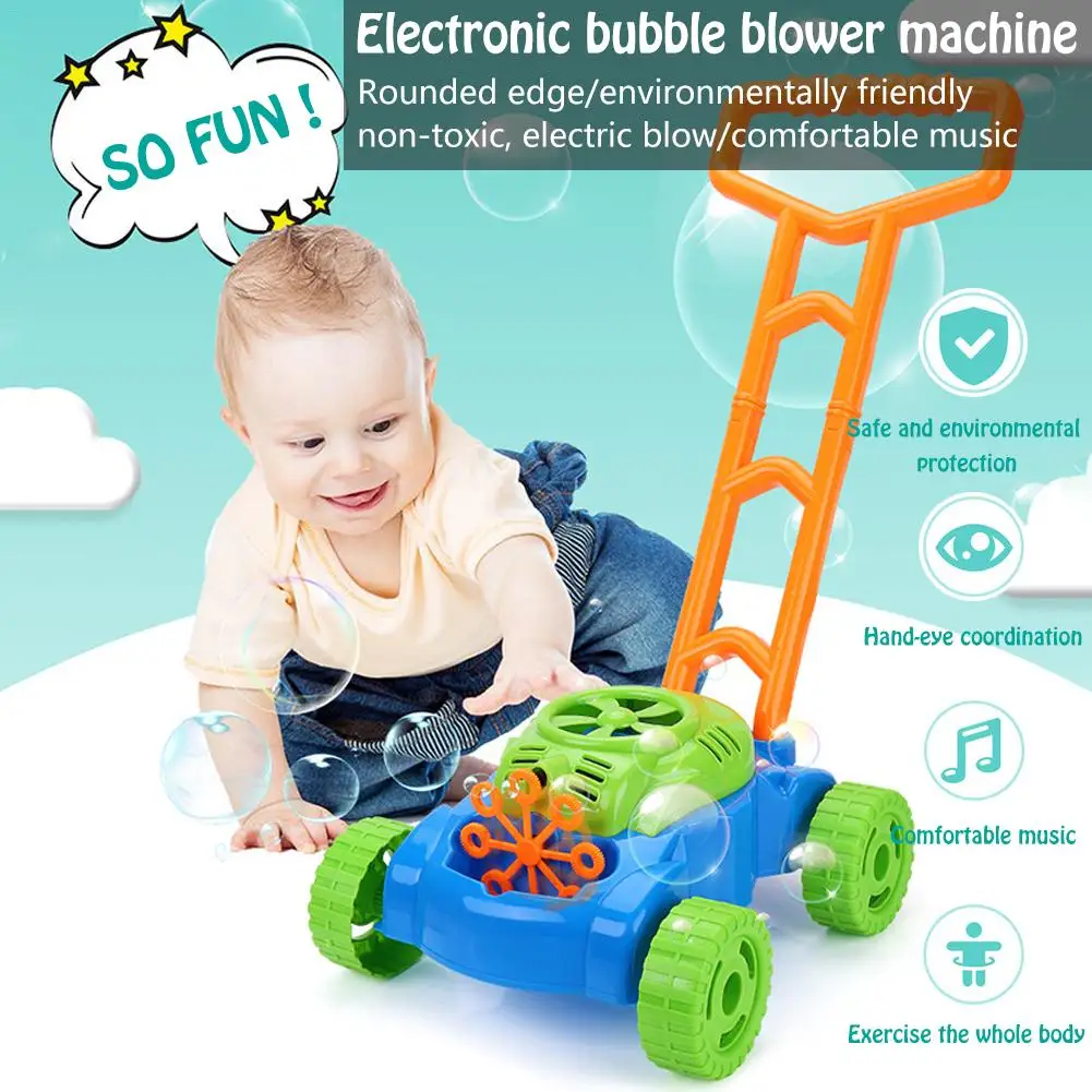 

Electronic Bubble Mower Walker Bubble Blower Machine with Music Outdoor Game Push Toys for Children Kids outdoor fun & sport gun