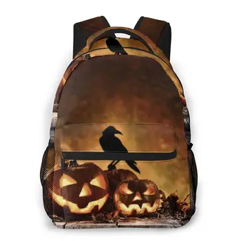 

OLN Children Backpacks School Bag For Boys Halloween Pumpkin On Old Wooden Table Teenagers Schoolbag Student Bookbags
