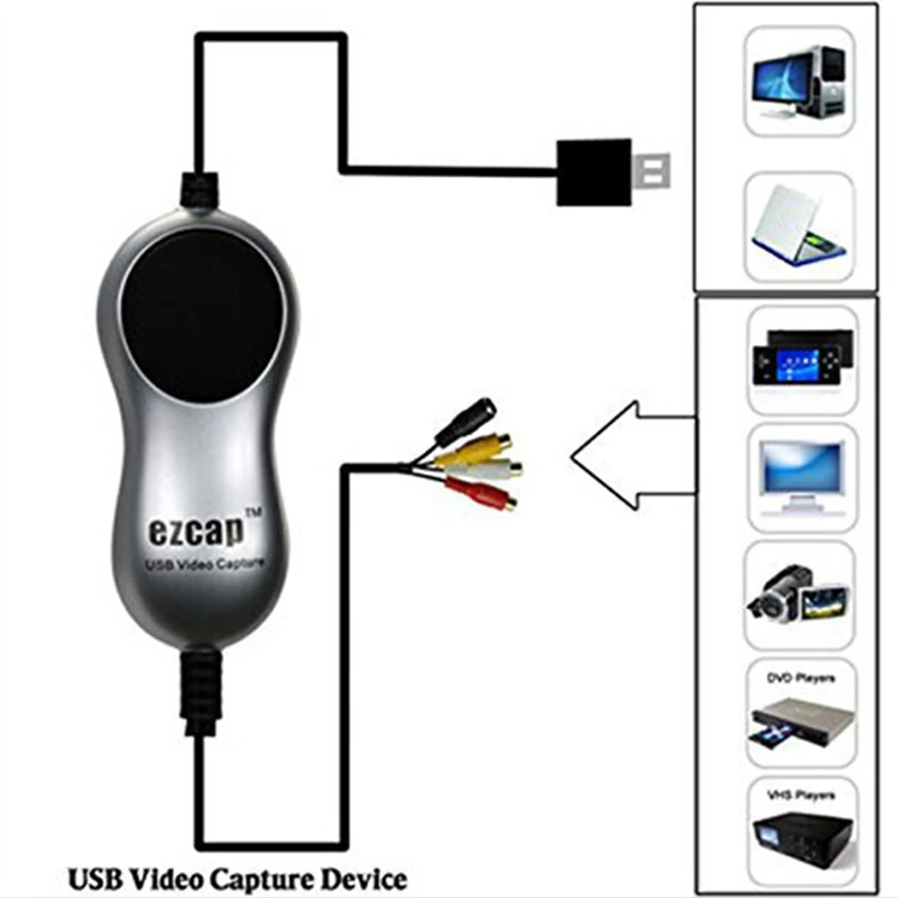 

Durable Converter Analog Video Recorder Card AV Audio Portable DVR Adapter Device Accessories Digital for Capture USB Interface