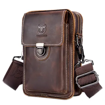 

100% Crazy Horse Leather Male Waist Packs Phone Pouch Bags Genuine Leather Waist Bag Men's Mini Small Chest Shoulder Belt Bag