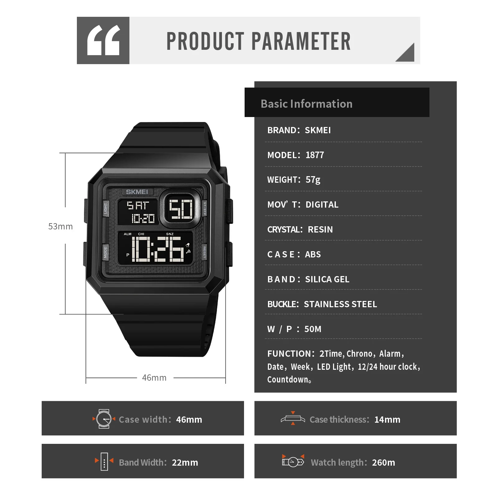 SKMEI Electronic Sport Watch Simple Design Digital Wristwatch For Men Countdown Waterproof Alarm 2Time Led Display Male Clock