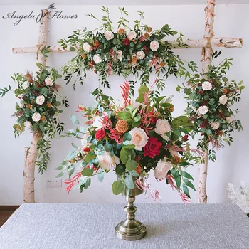 

Red Green Wedding backdrop silk flower props solid arch floral artificial flower arrangement photo studio photo party decoration