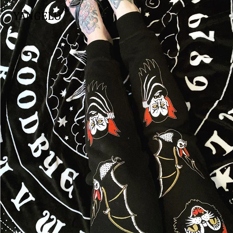 

Yangelo Streetwear High Waist Black Trousers Harajuku Gothic Moon Print Bandage Sweatpants Women Punk Grunge Sport Harem Pants