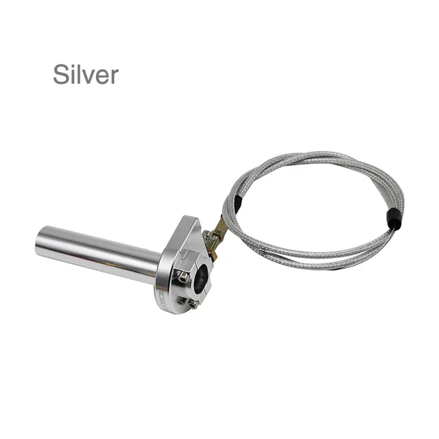 Silver Алюминиевая рукоятка с поворотом дроссельной заслонки+ кабель, используемый на всех брендовых мотоциклах 22 мм - Цвет: Silver
