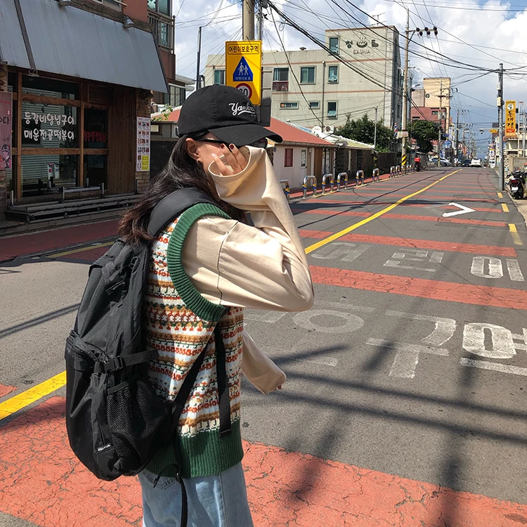 Retro Printed Patchwork Sleeveless Vest Sweater Women Autumn Round Neck Casual Loose Jumper Woman Harajuku Sweaters