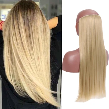 

JINKAILI 24" Wire No Clips In Hair Extensions Secret Fish Line Hairpieces Synthetic Straight Hair Extensions Invisible