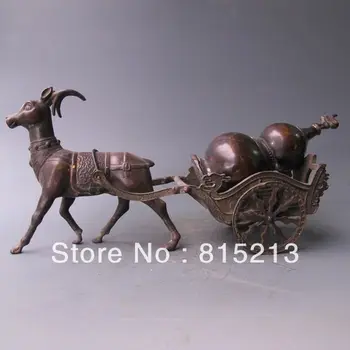 

000927 Chinese Bronze Statues w Gourd&Carriage&Deer