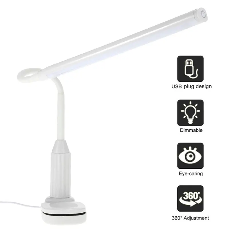 

Reading Desk Lamp LED Eye Protection With Clip Flexible Table Lamp Stepless Dimmable USB Charging Touch Switch Control Light