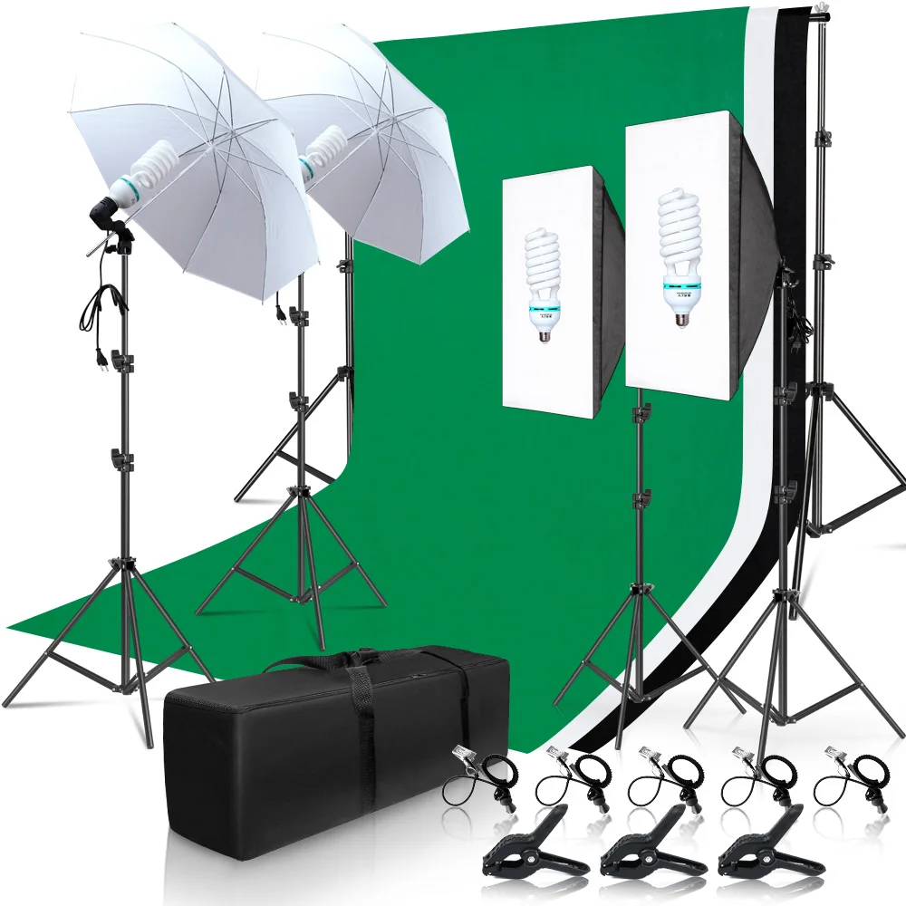 Комплект освещения для фотостудии 2x3 м Система поддержки фона с 3 цветными
