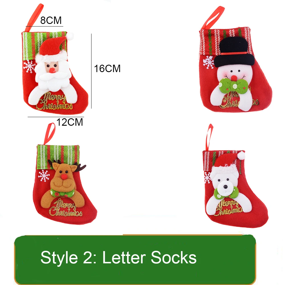 1PCS Christmas Stockings Hanging Christmas Tree Decoration Ornaments New Year Candy Bag Gifts Socks Stocking Xmas Ornament