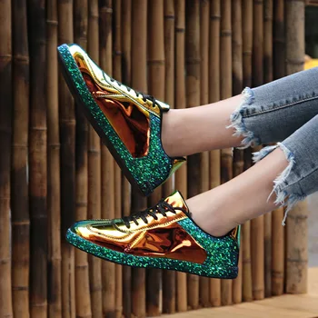

Women Sneakers Gold Glitter Shinny Bling Fashion Casual oxford Shoes Woman lady Ballet Flats Glossy Sneakers espadrilles hjm78