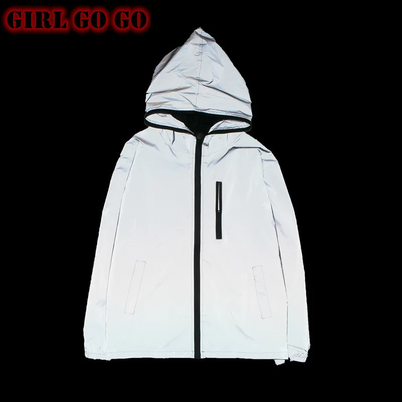 Парная уличная одежда на молнии с капюшоном светоотражающая блестящая куртка