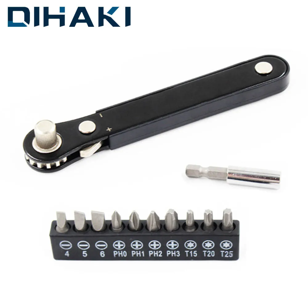 

Mini Dual-purpose Ratchet Wrench Alloy Steel Socket Bit Wrench With 10 Batch Head Extension Rod Repair Torque Spanner Hand Tools