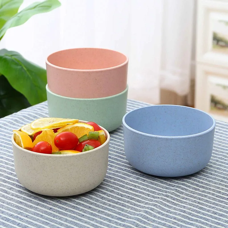 Eco-friendly Wheat Straw Bowl Cup Plate Single Pack Cereal Bowl Fruit Fork  Gift Gift Tableware Rice Plastic Bowl Household - AliExpress