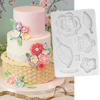 

Crochet Flower & Leaf Molds Fondant Cake Decorating Silicone Molds Sugarcrafts Chocolate Baking Tools for Cakes Gumpaste Form