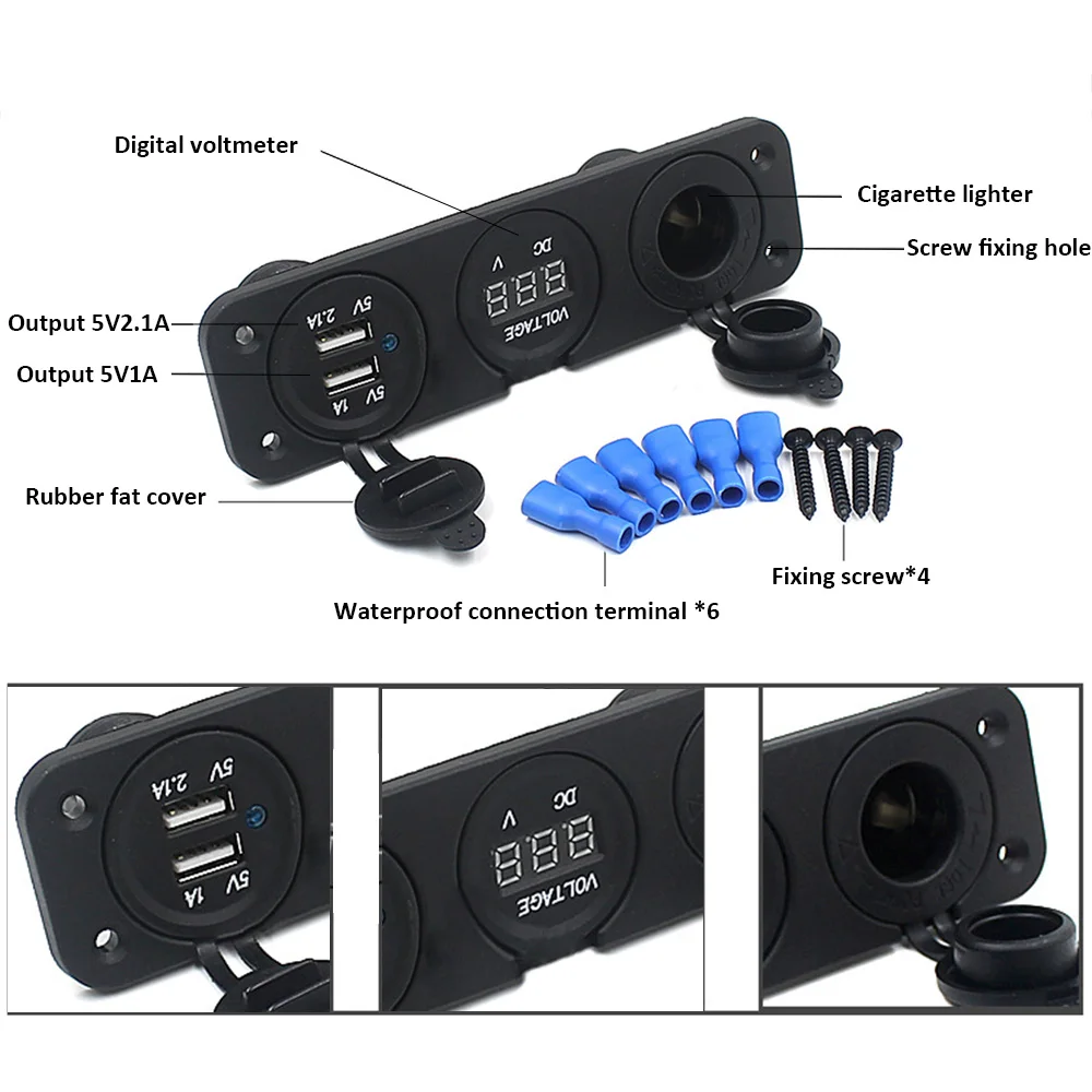 DIY 12 в 24 в 3 порта двойной зарядное устройство USB адаптер прикуриватель розетка цифровой светодиодный вольтметр измеритель напряжения монитор автомобиля
