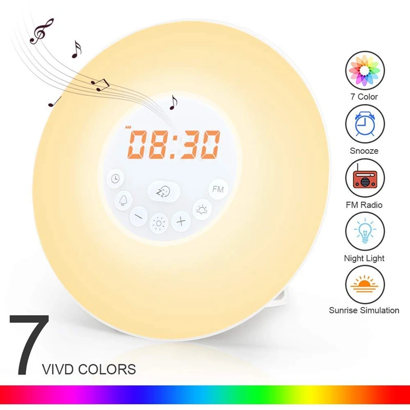 Hot XD-Wake Up Light, Alarm Clock Sunrise Simulation Snooze Radio Clock Bedside Night Light FM Radio, Touch-Control