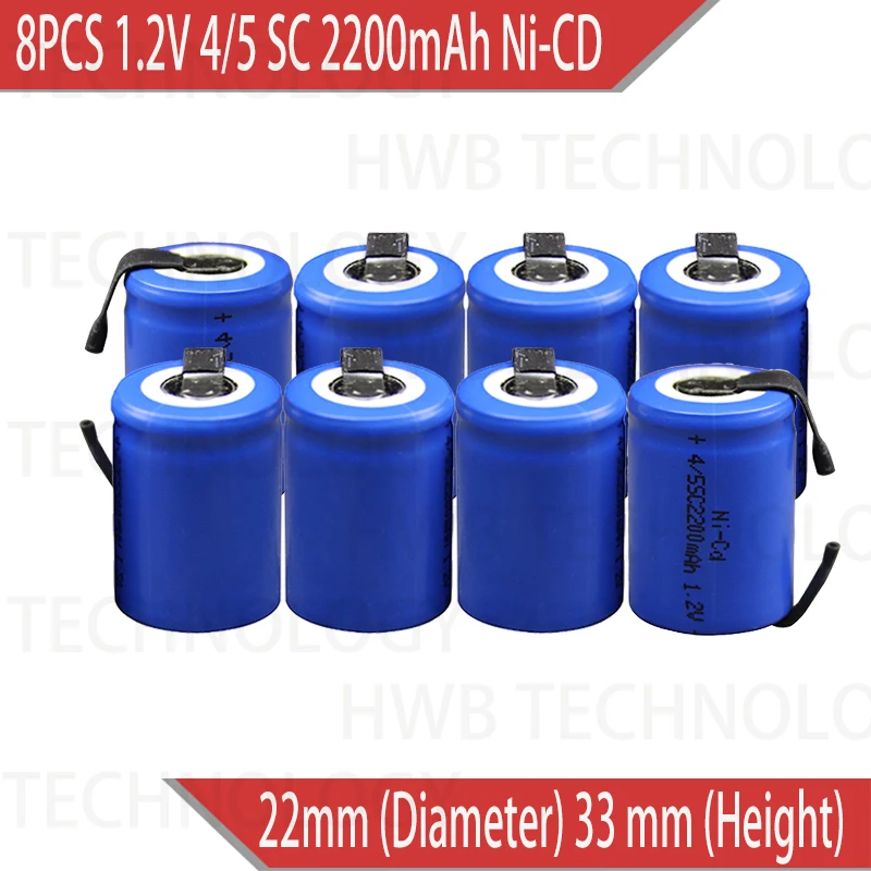 8X Ni Cd 4/5 SubC Sub C 1 2 В 2200 мАч аккумуляторная батарея с вкладкой синий цвет бесплатная