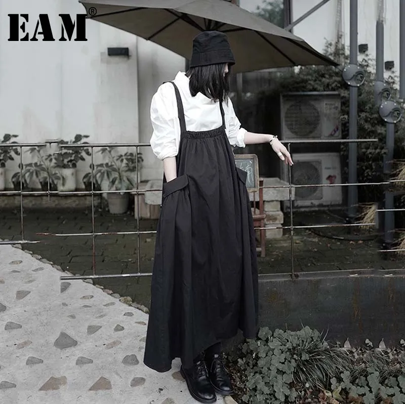 [EAM] женское черное плиссированное платье с разрезом длинное без бретелек новое