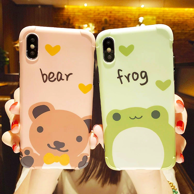 

Cartoon Cute Funny Bear Frog Animal Pink Green Pattern Case For iPhone X iPhone XR iPhone XS Max Silicone Cover Luxury Matte Thin Soft TUP Glossy Anti Fall Fitted Cases For iPhone Cases