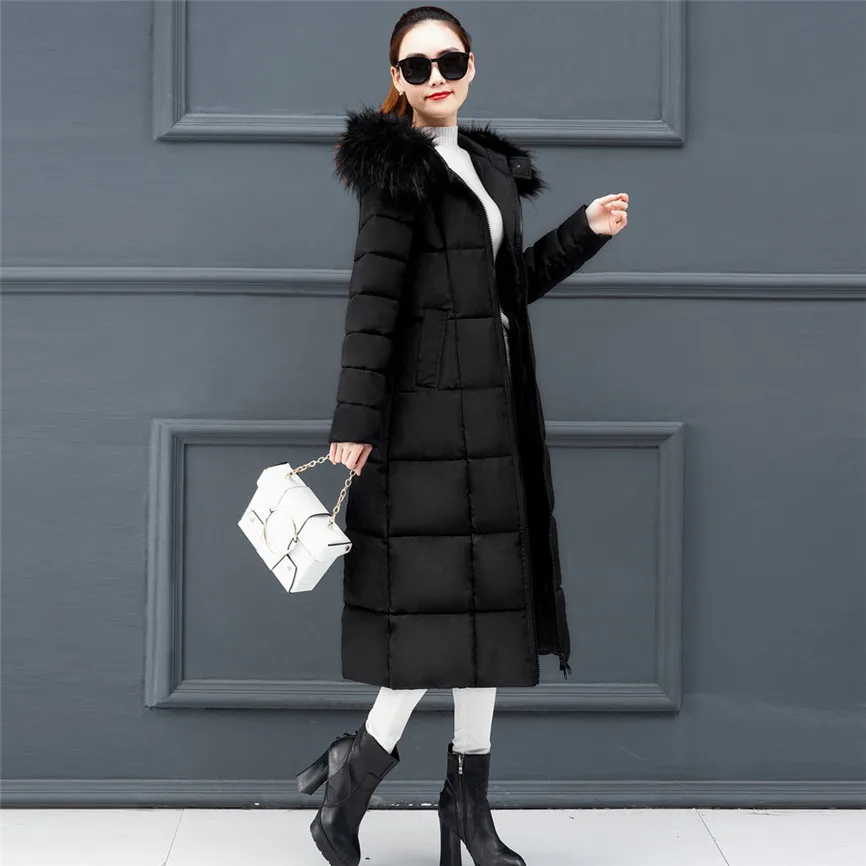 Элегантная зимняя куртка для женщин, верхняя одежда из искусственного меха, пальто с капюшоном, Длинные куртки с хлопковой подкладкой, зимнее пальто с карманами для женщин