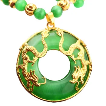 

Fashionable and domineering VietnamSargent pendants double dragon cat's eye stone gold-plated round brand pendants men's jewelry