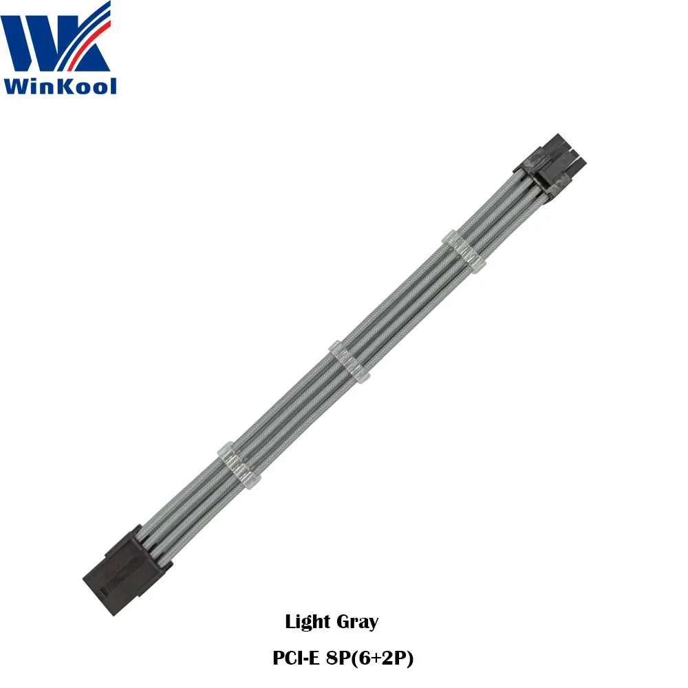 Power Cable Extension WinKool PCI-E 8PIN 18AWG Pure Color Male to Female Sleeve extension power cable inbuilt Cable Combs Multi Color Options