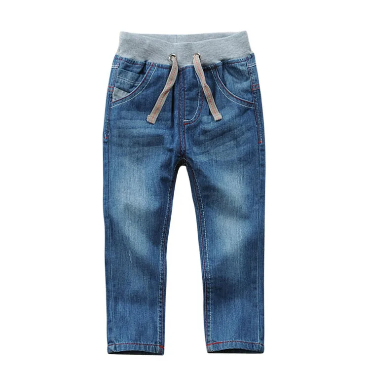 Весенне-летние детские джинсы Классические однотонные хлопковые джинсы с эластичной резинкой на талии для мальчиков, джинсовые штаны для детей возрастом от 2 до 14 лет