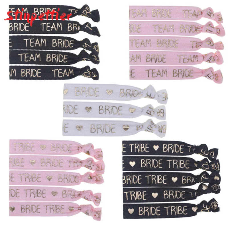 

10Pcs Bride To Be Bridesmaid Wristband Pink White Black Team Bride Elastic Wristband Wedding Bachelorette Hen Party Decoration