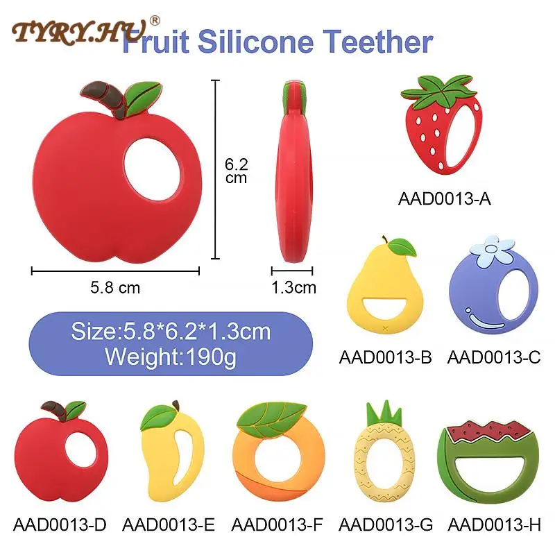 3PC Silicone Teether Cartoon Fruits Food Grade Silicone Pandents DIY Pacifier Chains Toys For Teeth Tiny Rod Baby Teethers Gifts