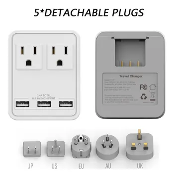 

Free shipping New USB multi socket universal travel adapter plug For JP UK US AU EU Plug Adapter 5*Detachable plugs