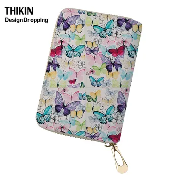 

THIKIN Colorful Butterflies Pattern Women Passport Cardholder Fashion Leather Business Cards Holder Case Beauty Girls Card Cover