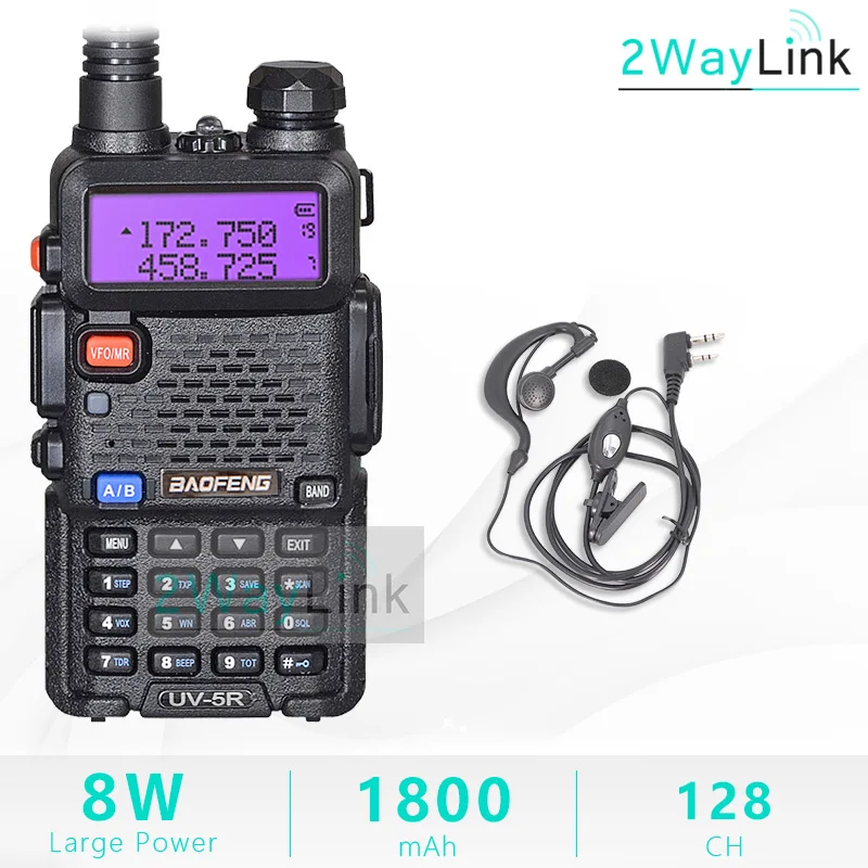 Обновление 8 Вт UV-5R 8 Вт иди и болтай Walkie Talkie “иди и 10 км uv5r рация для охоты Ham радио 10 км Baofeng UV-9R UV-82 UV-8HX UV-XR uv 5r - Цвет: Add Headset