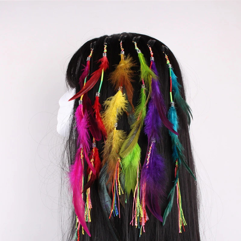 big hair clips Bohemian Style Indian Feather Headband Headdress Hair Rope Headwear Tribal Hippie Handmade Hair Accessories for Women 13 hair clips for fine hair