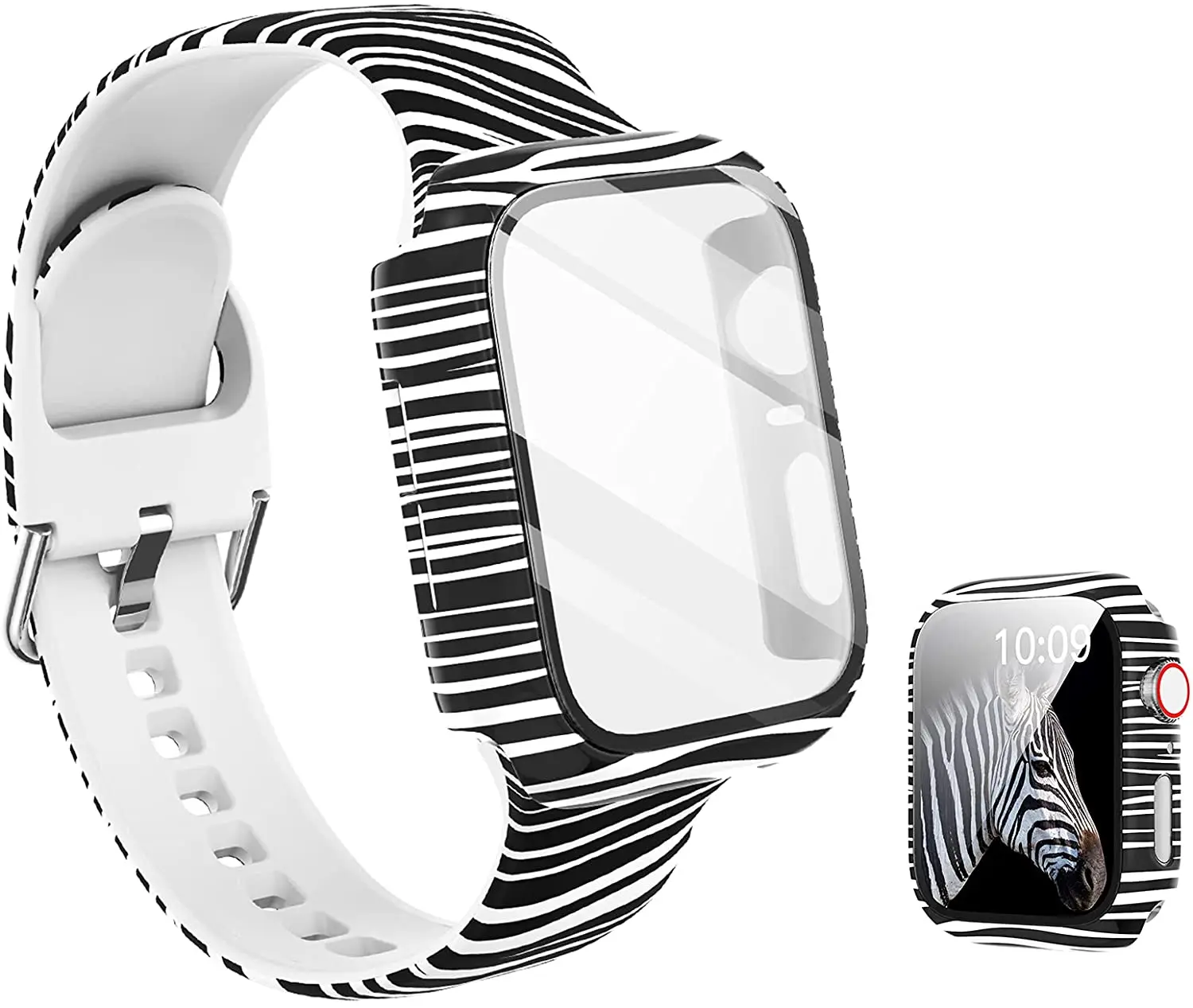 Silicone Strap+Cover for Apple Watch Bands 44mm 40mm 42mm 38mm Screen Protector, Glass+Silicone Wristband Strap for iwatch 2 in1 Silicone Strap+Cover for Apple Watch Bands 44mm 40mm 42mm 38mm Screen Protector, Glass+Silicone Wristband Strap for iwatch 2 in1