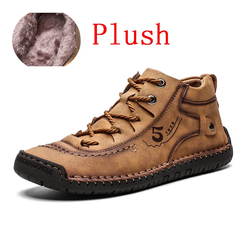 UEXIA/уличные спортивные мужские ботинки; высококачественные зимние ботильоны из спилка; теплая меховая плюшевая зимняя обувь на шнуровке; большие размеры 38~ 48 - Цвет: Golden Plush