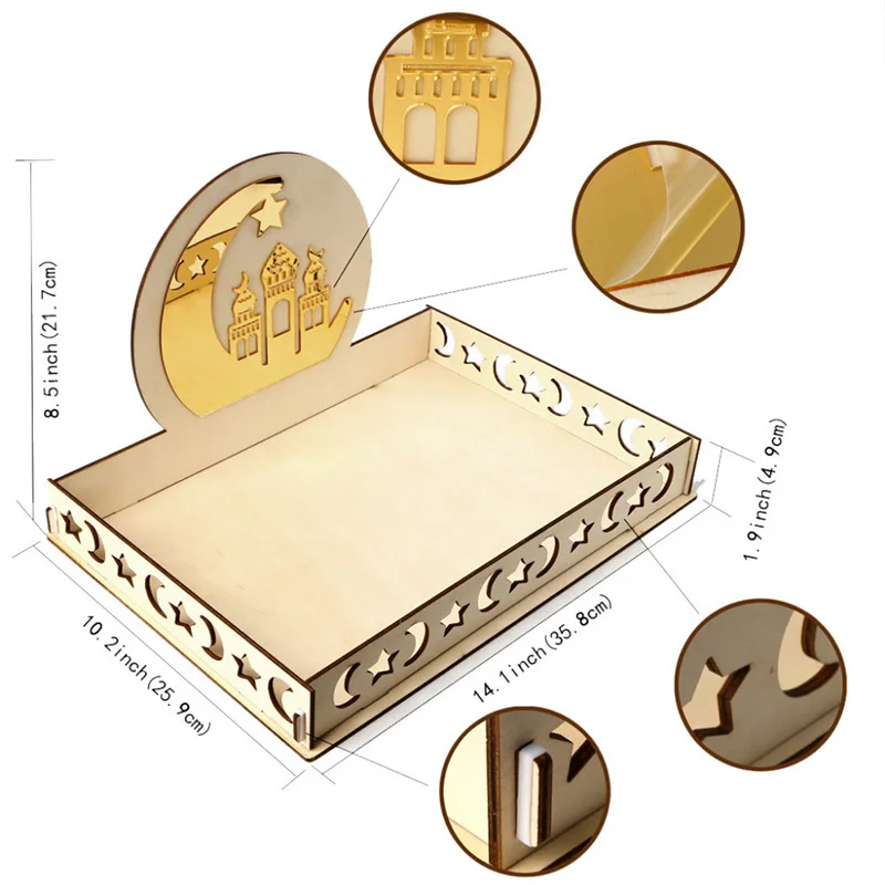 

Wooden Eid Ramadan Mubarak Food Dessert Serving Tray Muslim Islam Party Decor