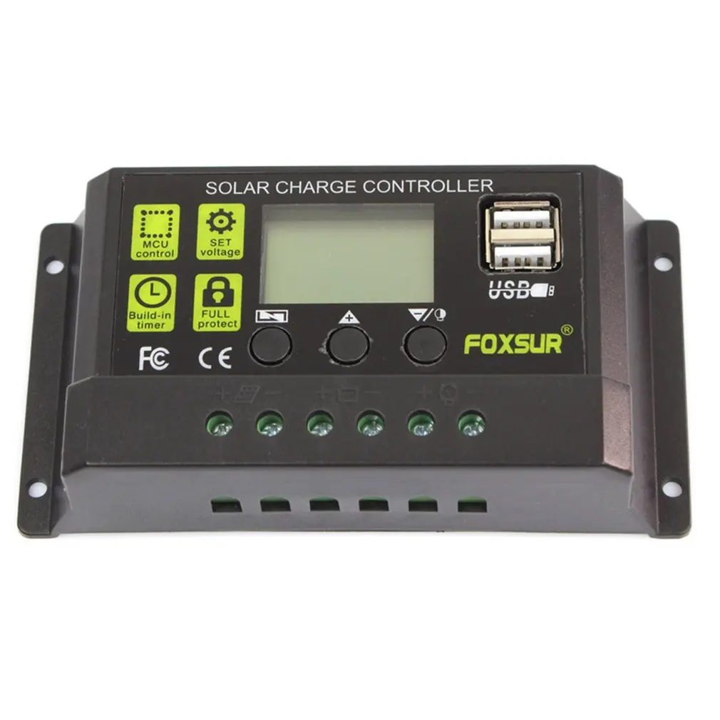 FOXSUR 30A автоматический Солнечный Контроллер заряда PWM контроллеры lcd Dual USB 5V Выход солнечная панель PV регулятор