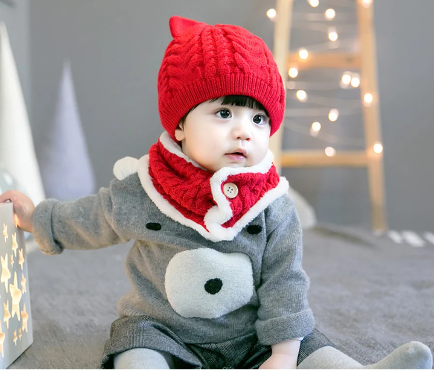 New Baby Cap Hat Scarf Infant Cotton Ears Cute Comfortable Clothes Accessories Set