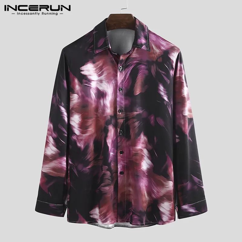 INCERUN, модная мужская одежда, рубашка с принтом, с отворотом,, длинный рукав, Camisa, фитнес, уличная одежда, Бизнес Стиль, повседневная, брендовая, рубашки для мужчин, S-3XL