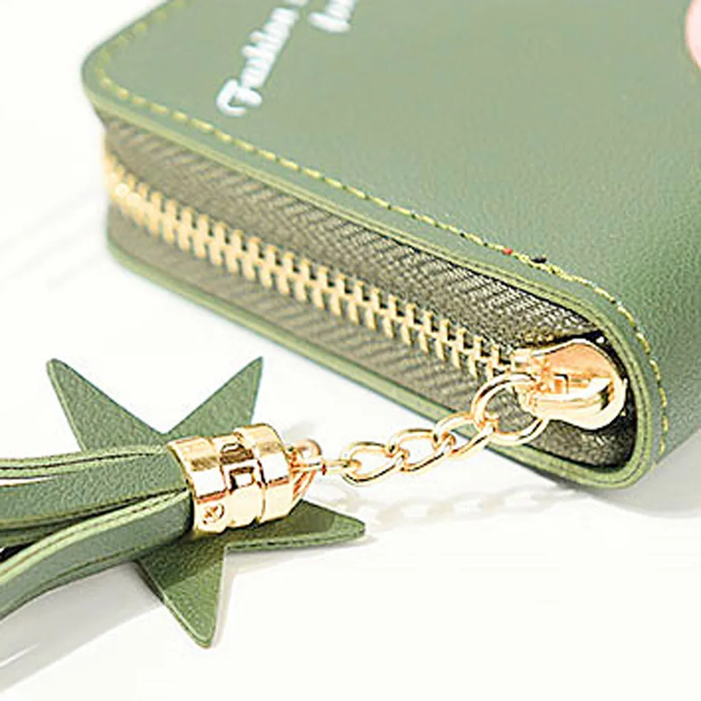 2W# женский кошелек для ношения на улице, трендовые, одноцветные, с цветочной бахромой, кожаный, для карт, милый, кавайный, для женщин, девушек, многофункциональный, маленький кошелек