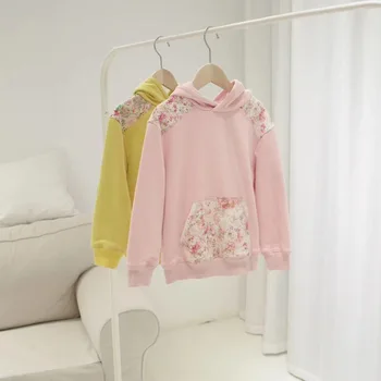 

2020 New Girls Clothing Top Pink Yellow Casual Hoodie Small Flower Split Joint Cherry Brand 2Y 4y 6Y 8Y 10Y 12Y