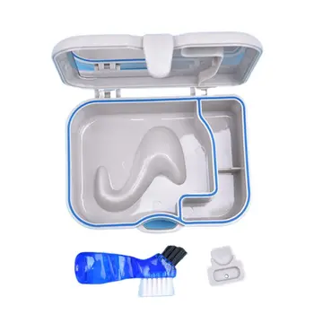 

Dental False Teeth Bath Box Denture Container Case with Mirror Brush Organizer Denture Container